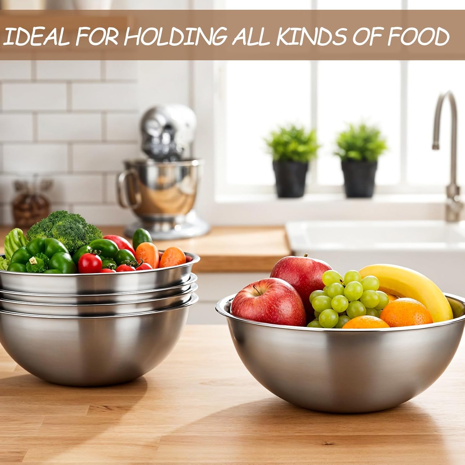 12 Pcs Stainless Steel Mixing Bowls with Graduations, Stainless Steel Bowls, Nesting Metal Prep Salad Bowl, Metal Serving Reusable Baking Food Storage Containers for Kitchen Cooking(9 x 3.5 Inch)