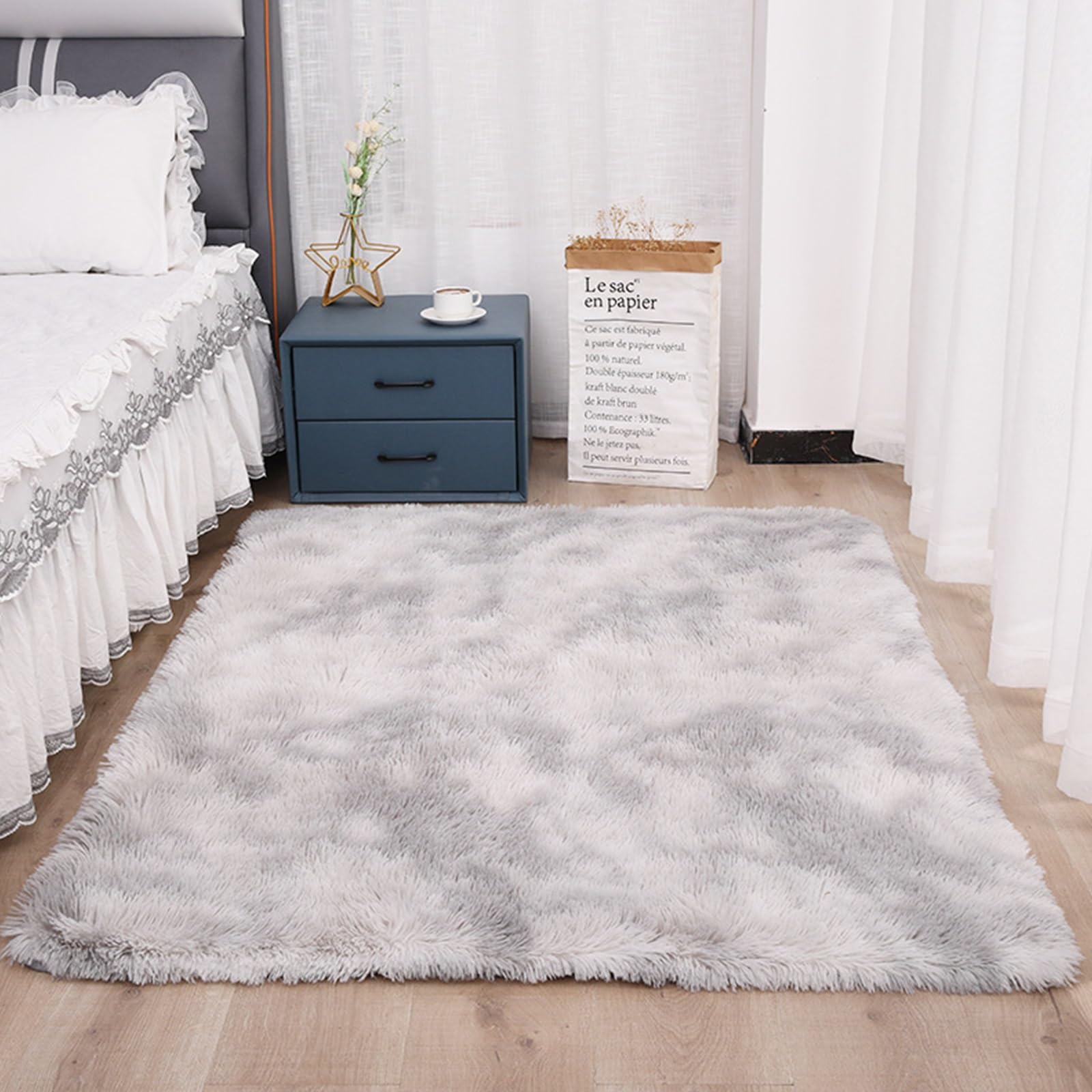 Tapis moelleux pour salon et chambre gris clair 175x345 cm