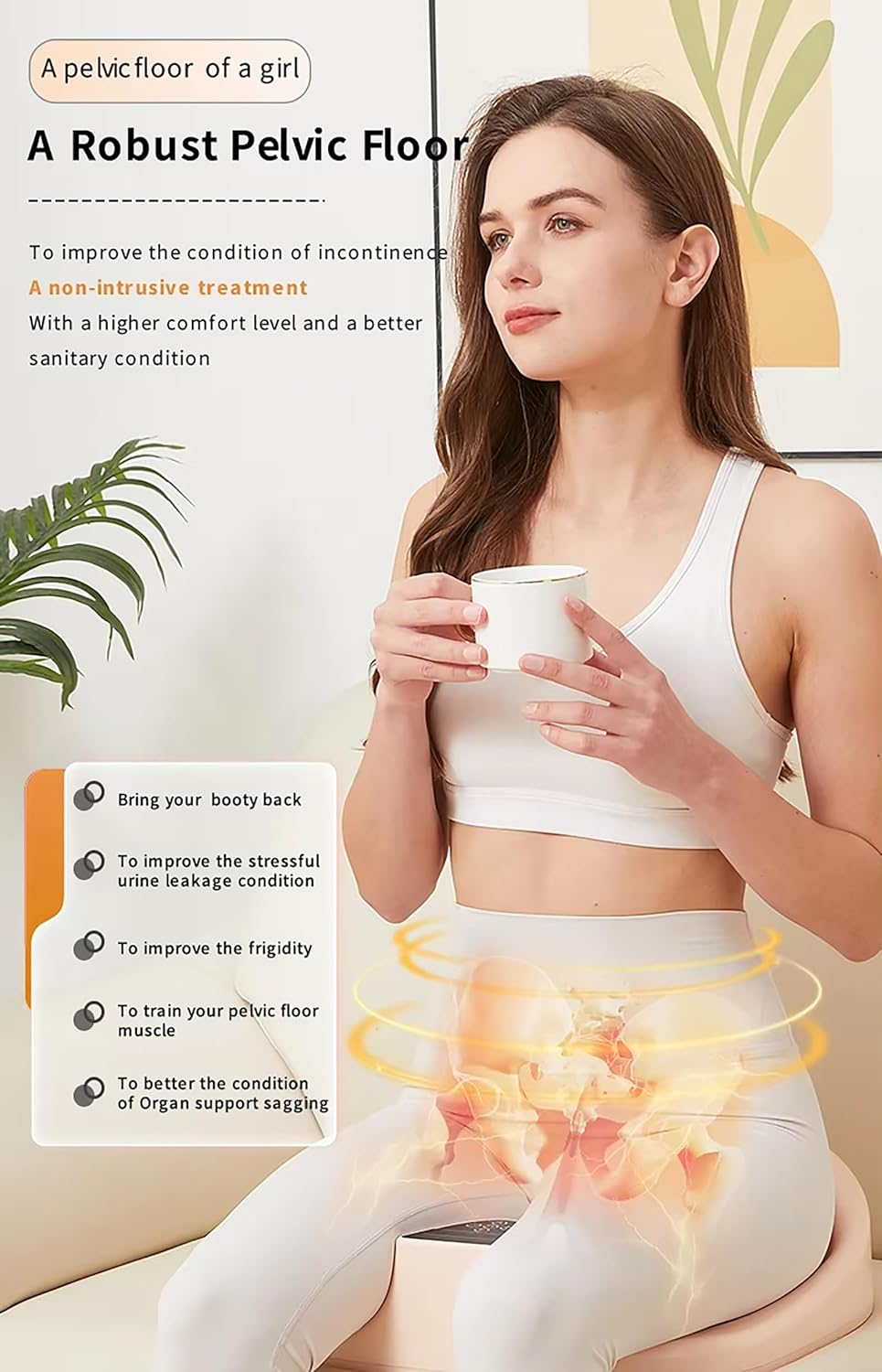 Electric Pelvic Floor Muscle Trainer, Pelvic Floor Chair for Postpartum Repair, Non-invasive Pelvic Strengthening Training Device, 5 Adjustable Intensity Levels, 38°C-44°C Heating