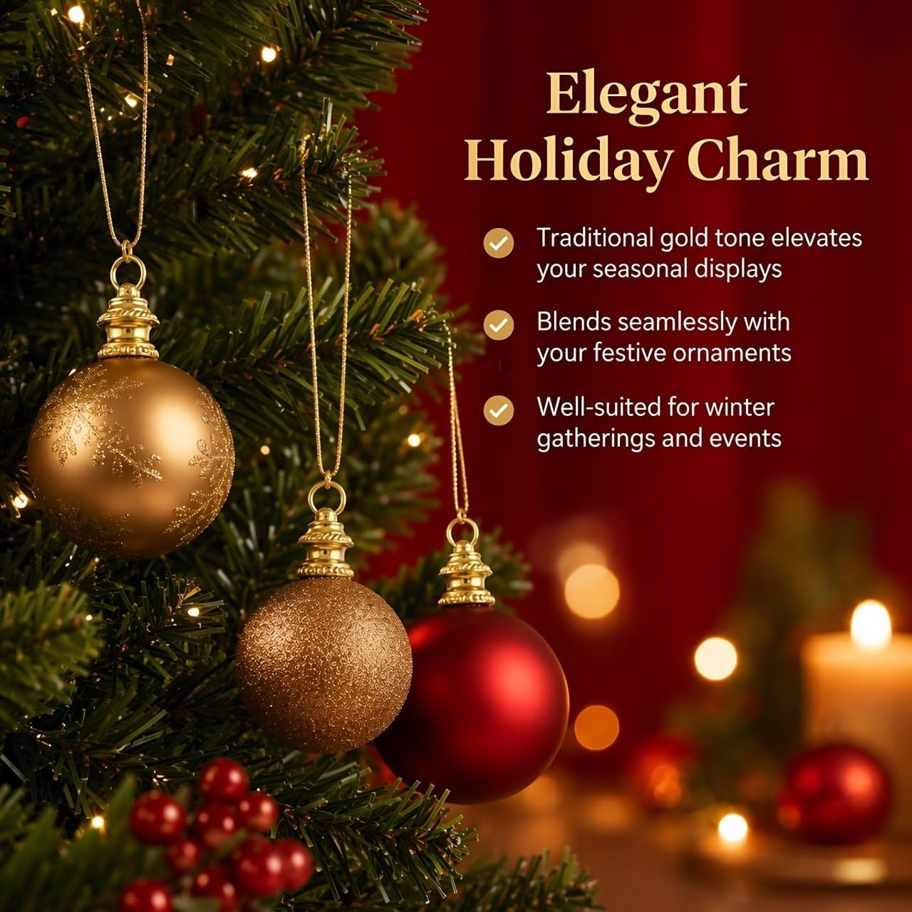 100pcs Small Plastic Christmas Baubles Caps, Golden