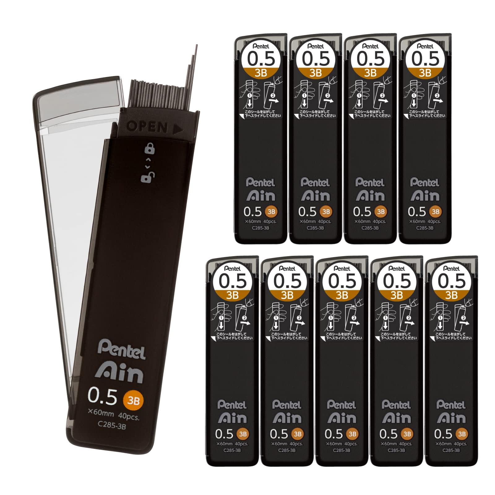 Pentel Ain Lead Refill • 0,5 mm • 3B • Caja de 10