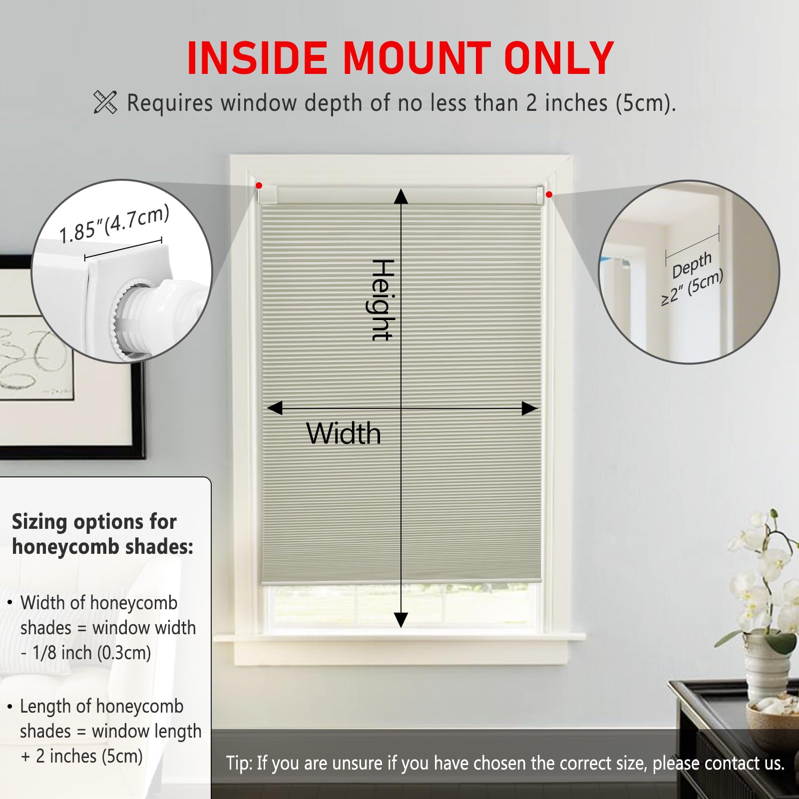 Luxevoir Panoramix No Drill No Tools Blackout Window Cover,Cordless Honeycomb Blinds,Window Shades Blinds for Indoor Windows,Easy to Install Cellular Shade,Blackout Light Gray,34.5