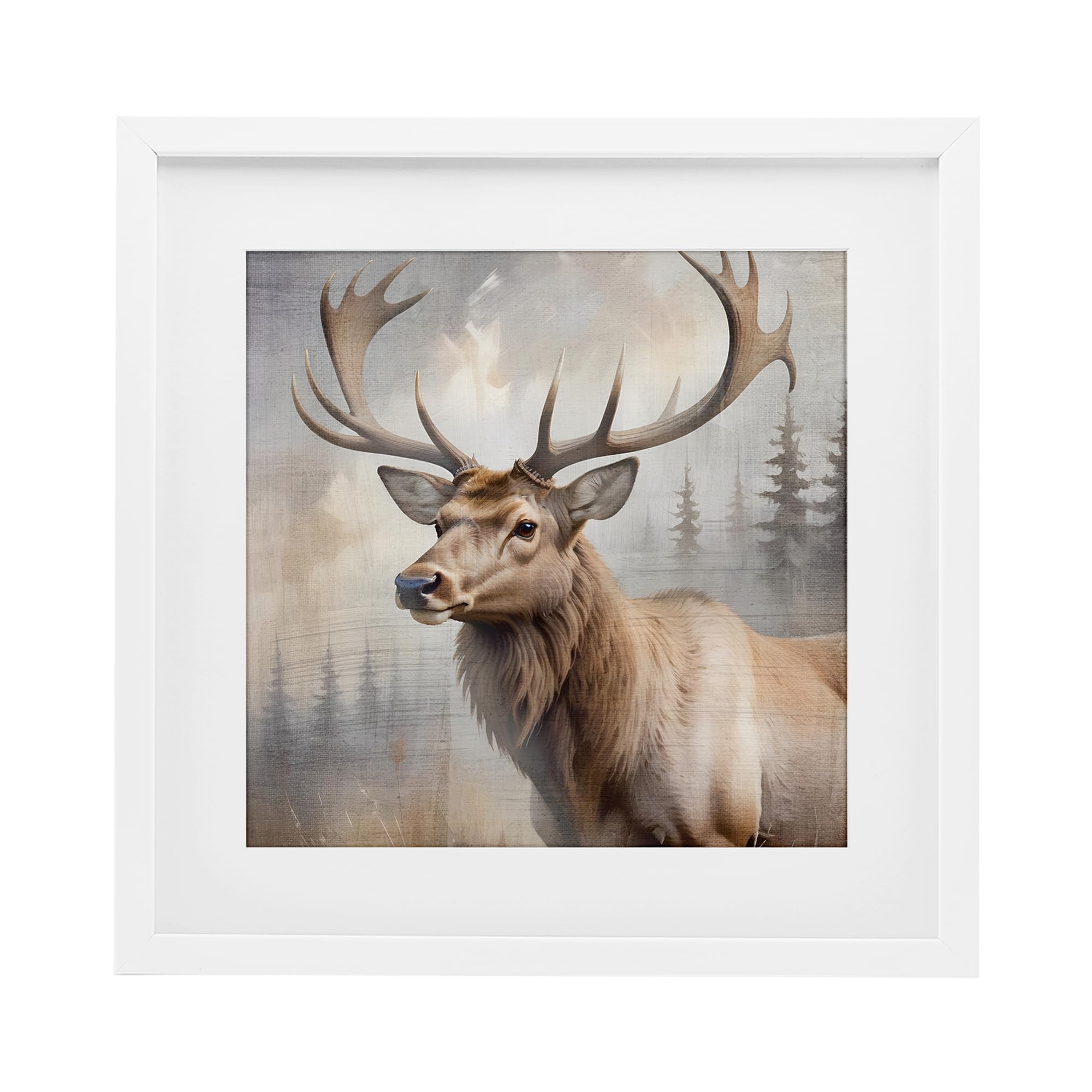 Stupell Industries Coastal White (Textured) 'Graceful Forest Stag'| Framed Print Under Glass