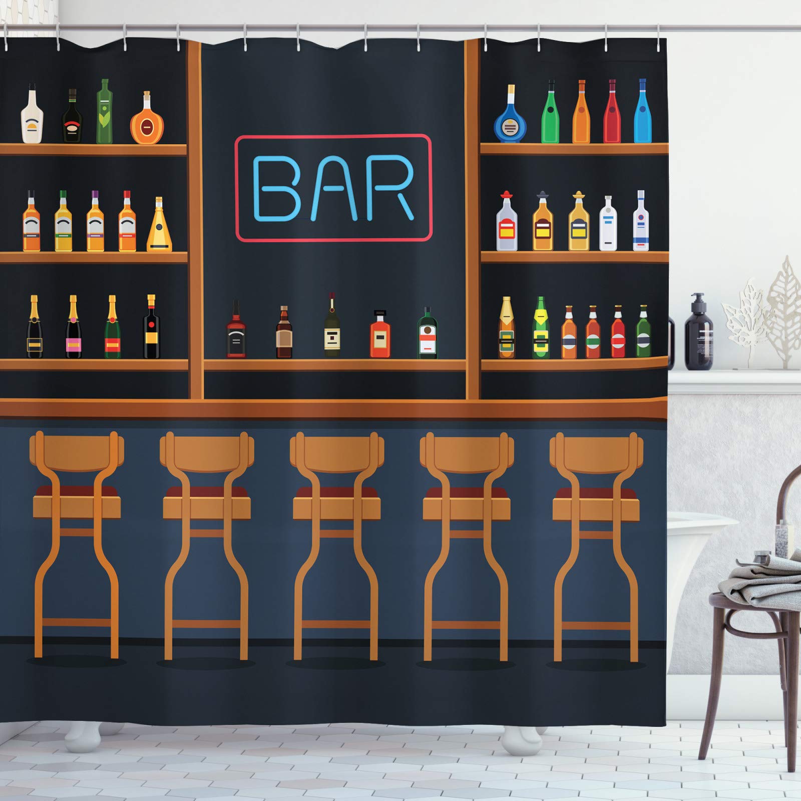 Bier-Duschvorhang Mit Brauerei-Motiv – Wasserdichter Polyester, 175x178 Cm Inkl. 12 Haken – Rustikale Badezimmer-Dekoration