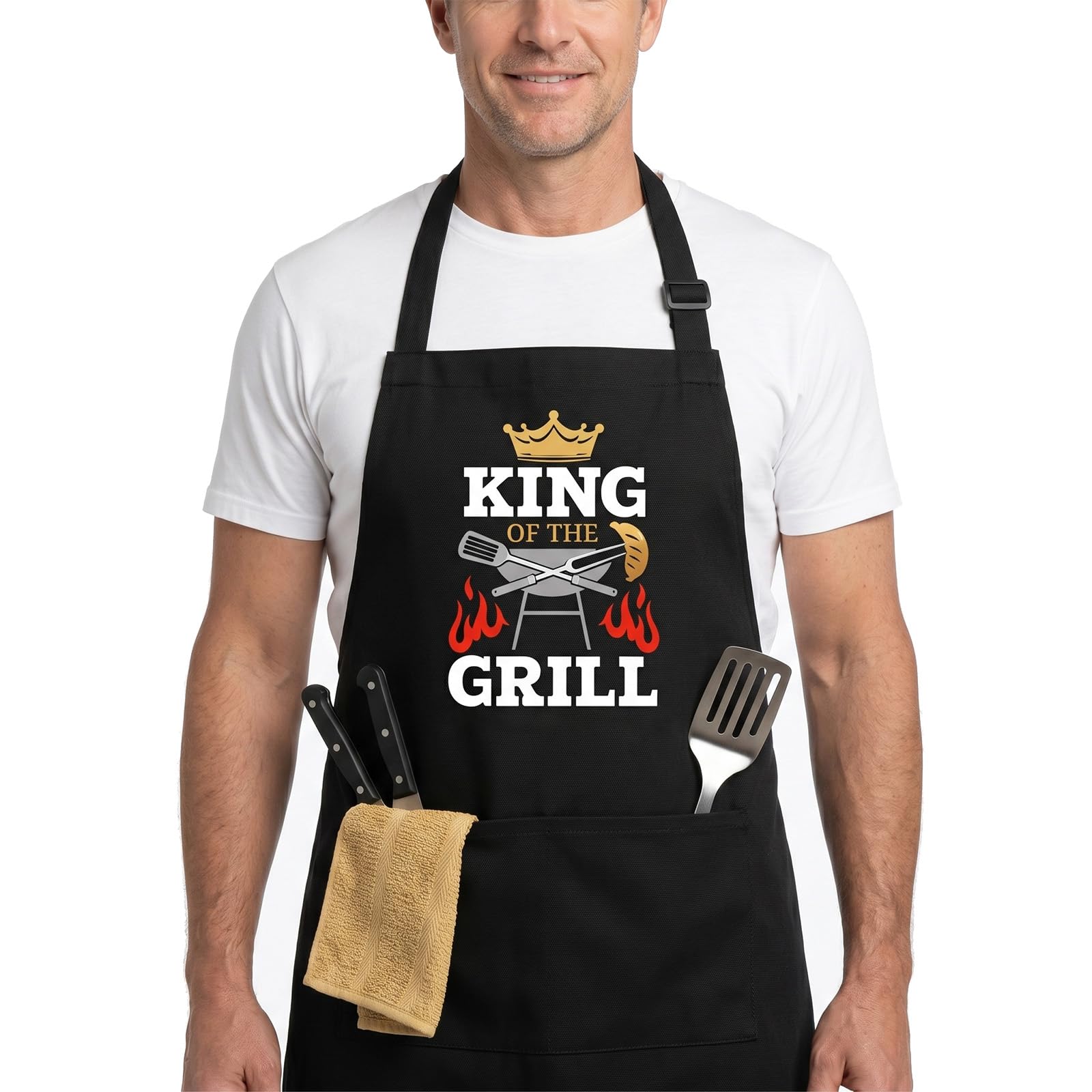 trabag BBQ Apron for Men - Grilling Apron with Pockets, Funny Barbecue Aprons for Dad Husband, Perfect BBQ Gifts for Men, Personalised Father's Day Birthday Christmas Cooking Chef Apron