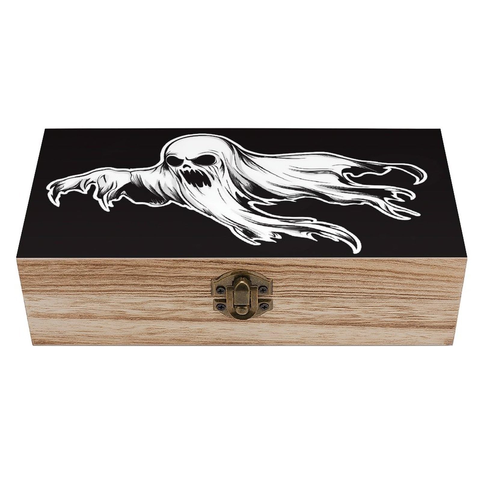 Ahdyr Creepy Ghost Wooden Storage Box with Hinged Lid And Front Clasp Large Keepsake Box
