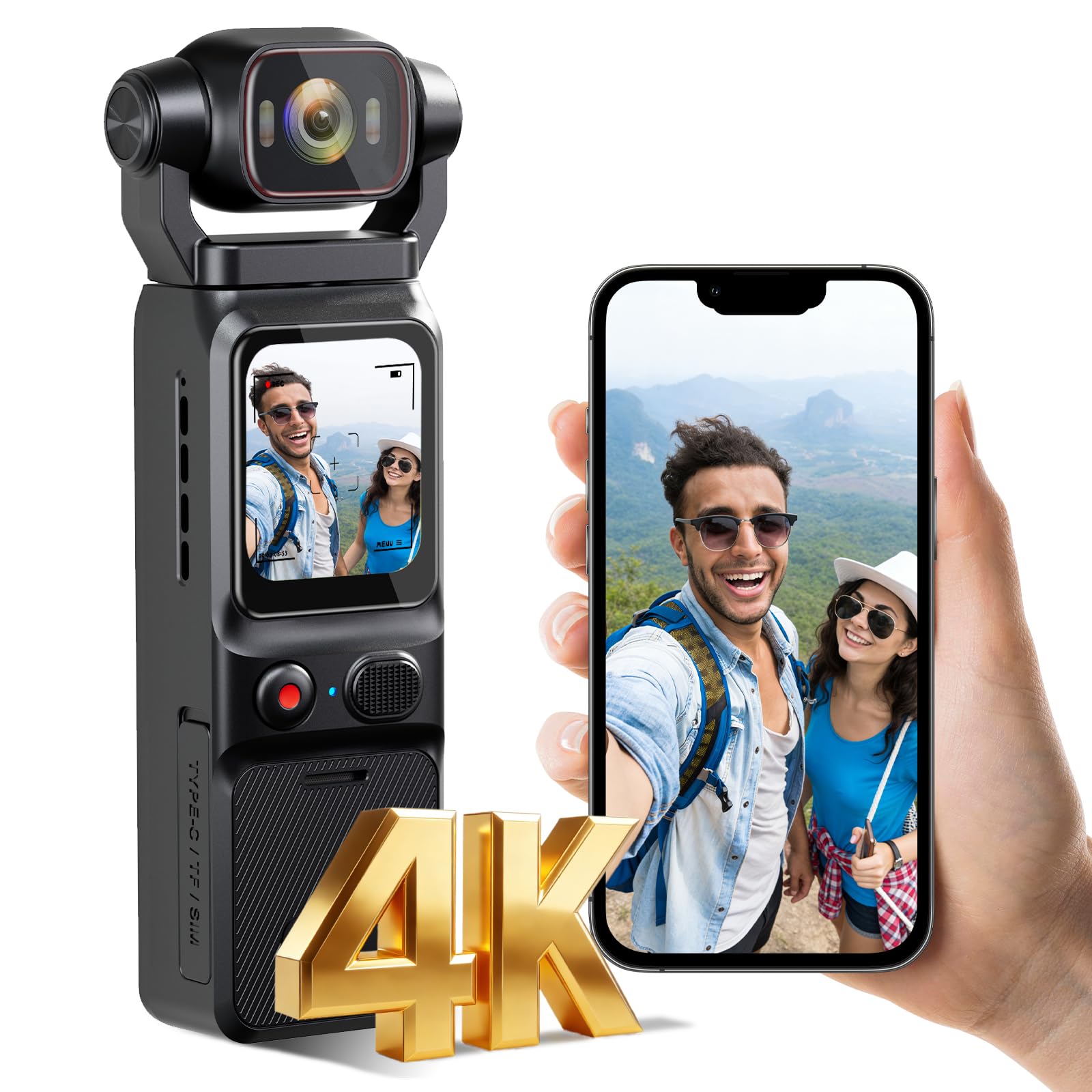 Photo 1 of Tauboly 4K Vlogging Camera, Action Camera with Image Stabilization, Pocket Body Cam with APP Control, Handheld POV Cameras for Outdoor Sport, Travel(64GB Card)