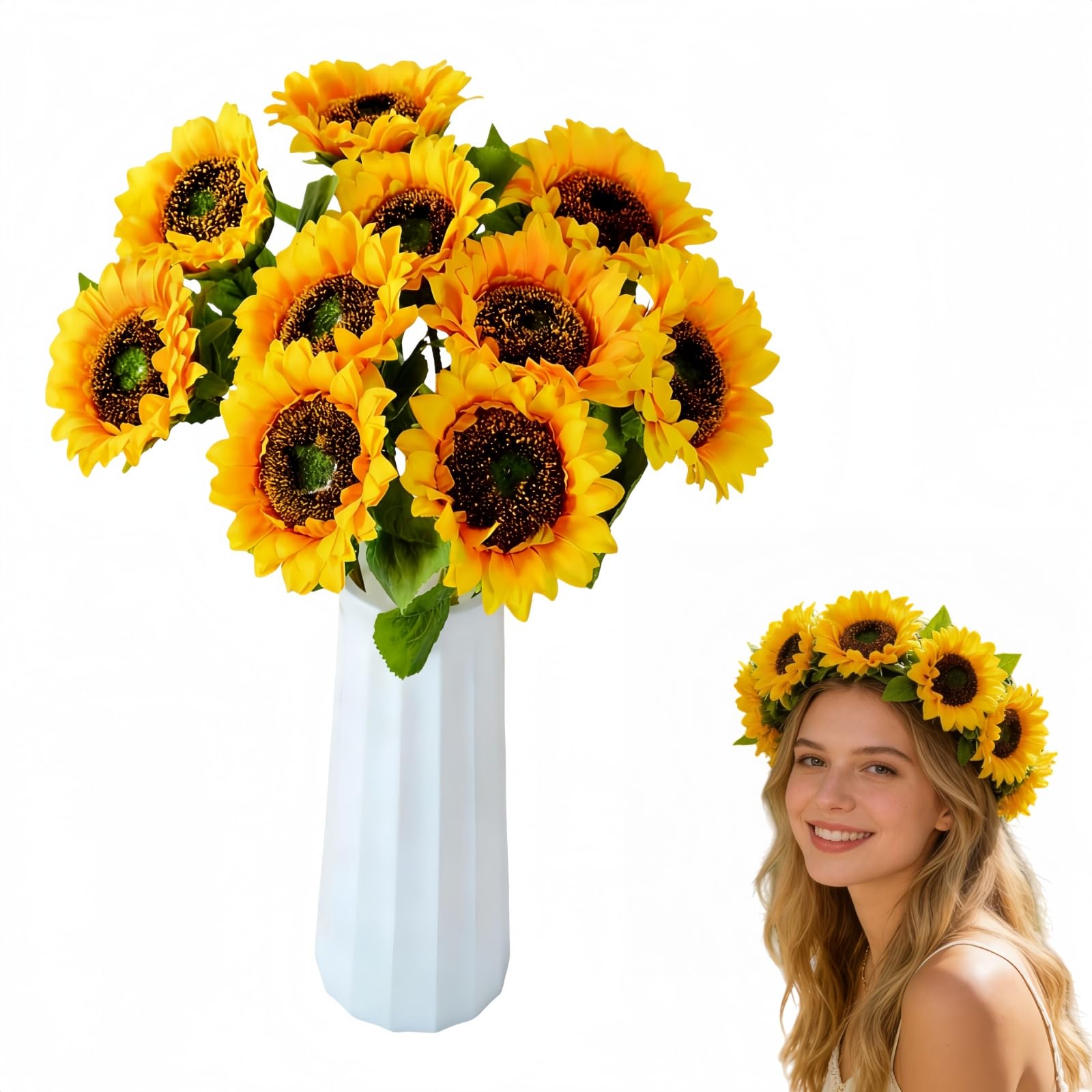 Huanyo Yellow Artificial Sunflowers Single Stem, Set Of 6 Realistic Fake Sunflowers For Diy Floral Arrangements, Wedding Bouquets, Table Centerpieces, Home Office Decoration - Silk-Look Flowers