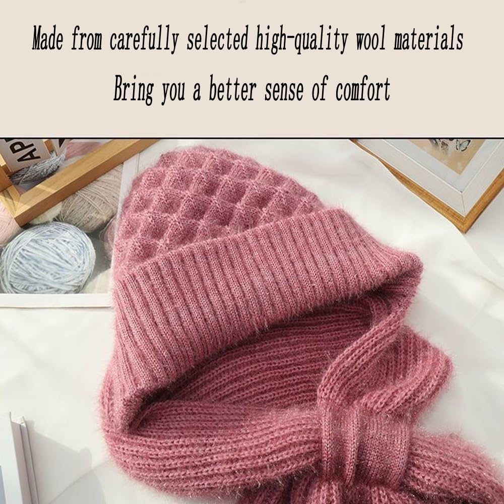 Women Winter Warm Elastic Soft Ear Protection Knitted Scarf Hat Fleece Lined Beanie Hat - Image 5