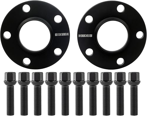 DCVAMOUS 2 espaciadores de rueda centrados negros 5x112 de 0.472 in con pernos de 14 x 1.5 (tipo de asiento de bola de vástago de 1.57 pulgadas)