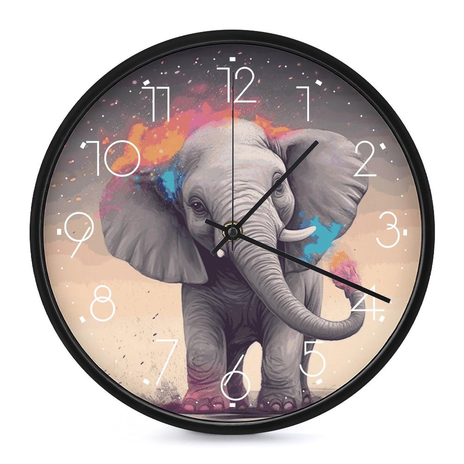 DWVTSLH Animal Cartoon Elephant Wall Clock 10 Inch Silent Non-Ticking Modern Clocks Battery Operated - Decorative Wall Clocks for Bedroom Living Room Kitchen Office Wall Decor Gift Idea