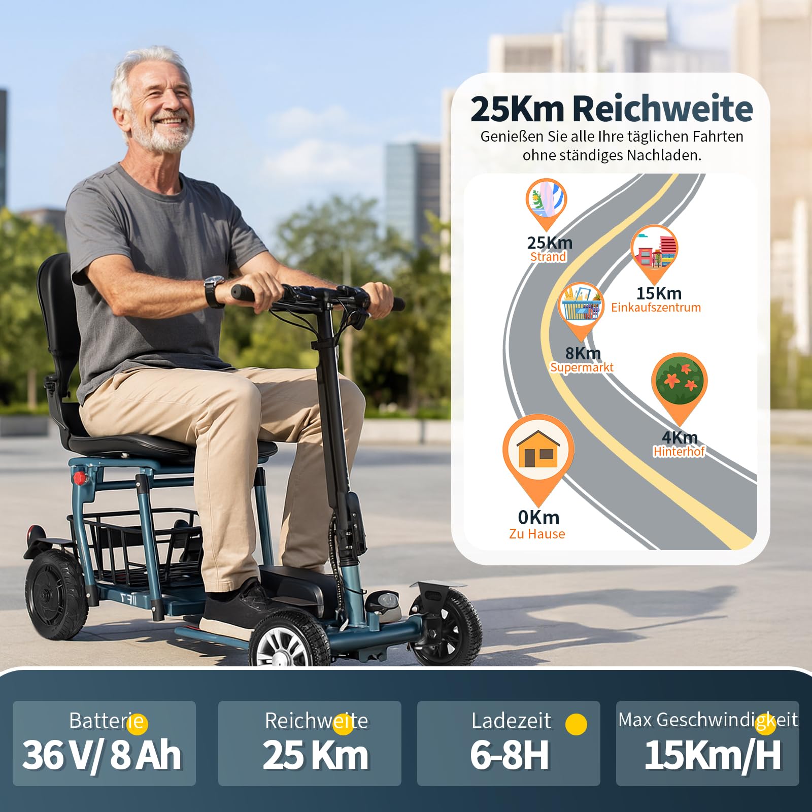 Elektromobil 15 km/h 4-Rad Klappbar seniorenmobil