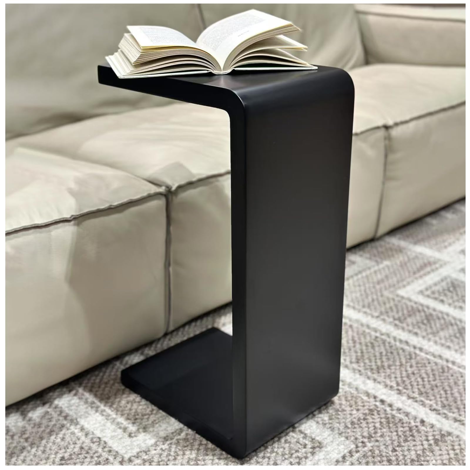 Amazon.com: H24.4in C Shaped End Table, Black Solid Wood Sofa Side Table  for Couch/ Bed/Living Room, Space-Saving Small Snack Table for Bedroom,  Office, or Balcony, Wooden Nightstand for Laptop and Narrow Spaces :