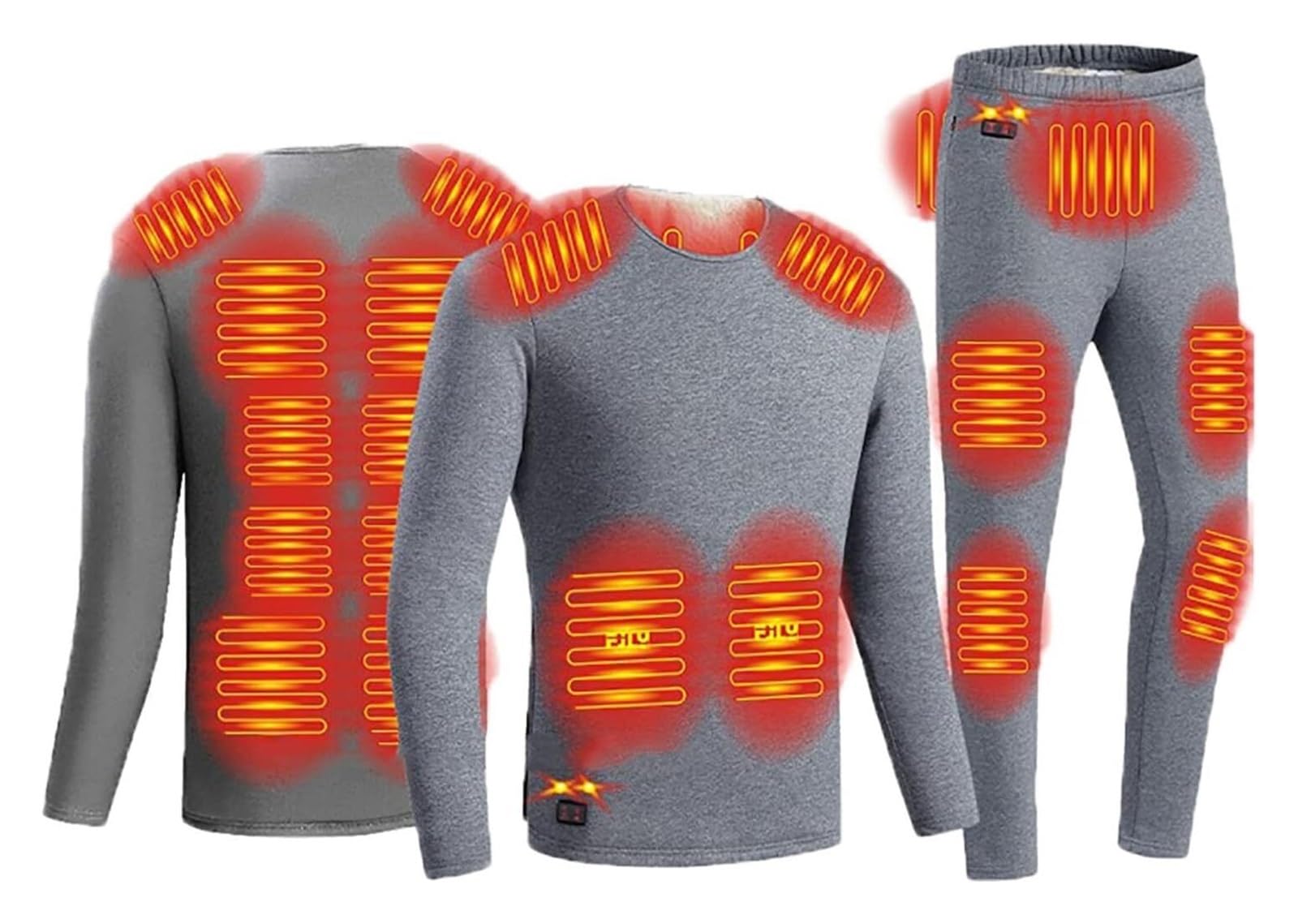 GLFNB Heating underwear, heating suit， Heated underwear set, thermostatic electric heating cold padded 18-zone heated clothing men's winter thermal ski underwear(Gray,4XL)