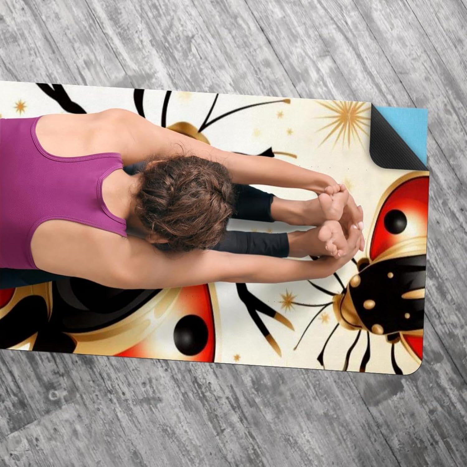Yoga Towel, Ladybug Pattern Non Slip Sweat Absorbent Hot Yoga Mat Towel for Hot Yoga, Pilates and Fitness - 72.8" x 26.8"
