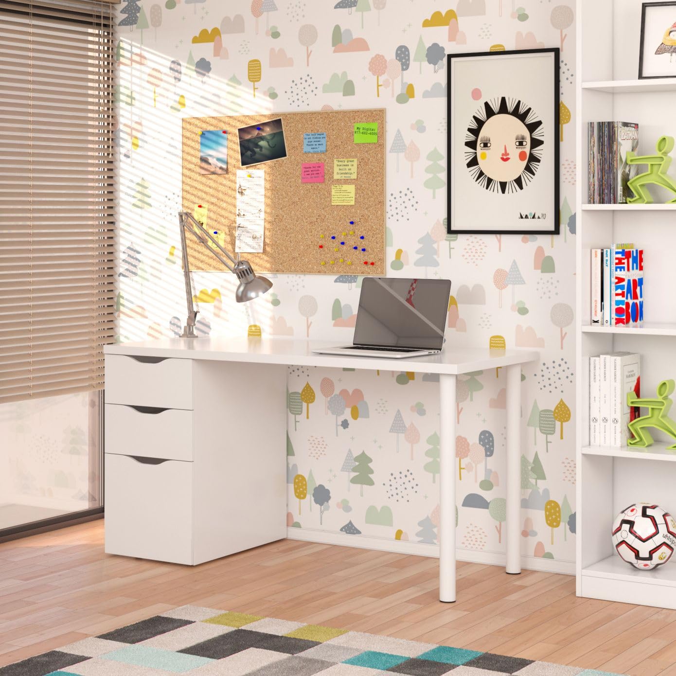Habitdesign Mesa Ordenador Reversible con 2 Cajones y 1 Puerta, Mesa Despacho, Escritorio, Modelo Athena, Acabado en Color Blanco Artik, Medidas: 138 cm (Ancho) x 60 cm (Fondo) x 74 cm (Alto)