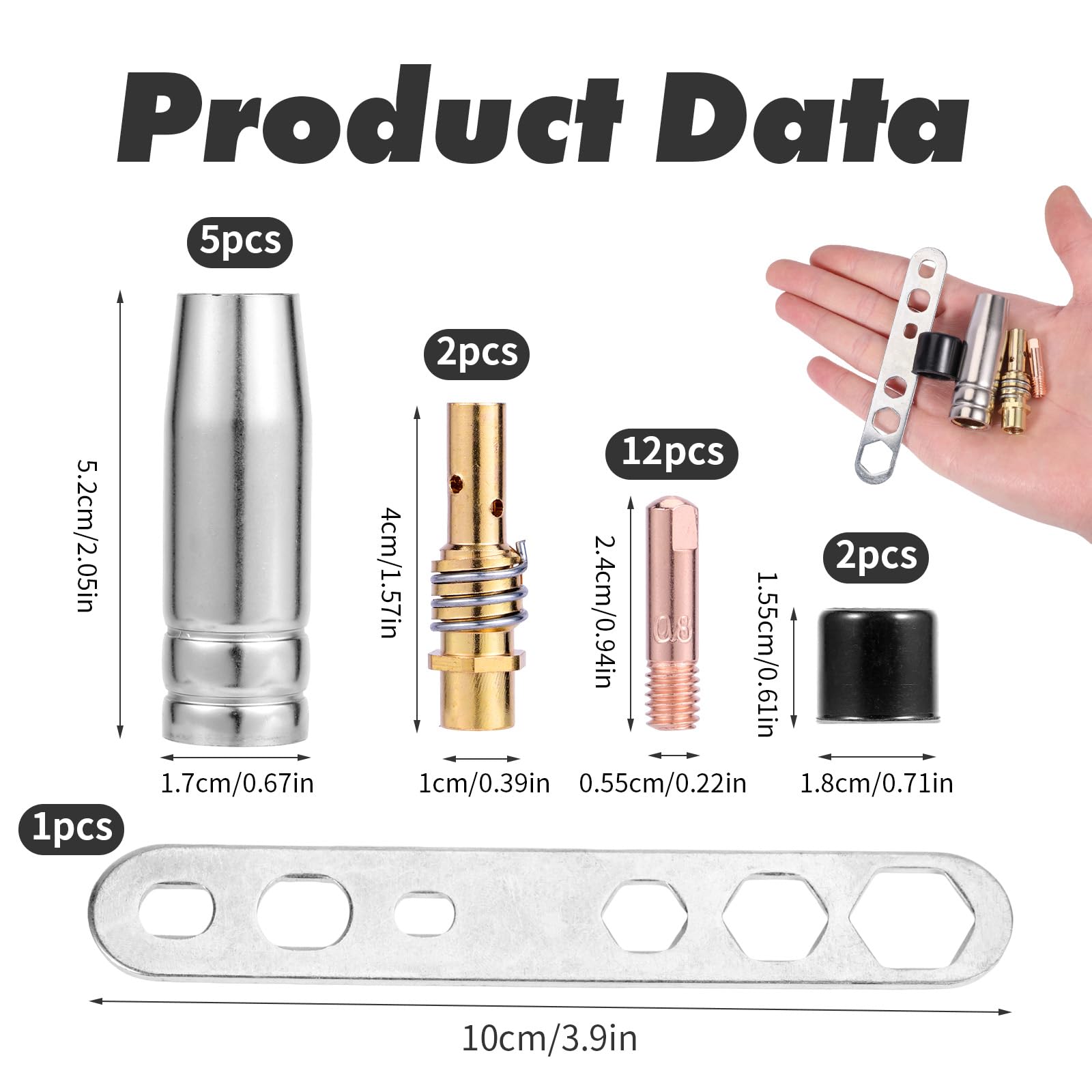 22 pezzi set parti usurate torcia MIG MAG, con ugelli, protezioni e accessori principali, compatibile con MB15AK, per riparazione, saldatura e uso industriale (22)