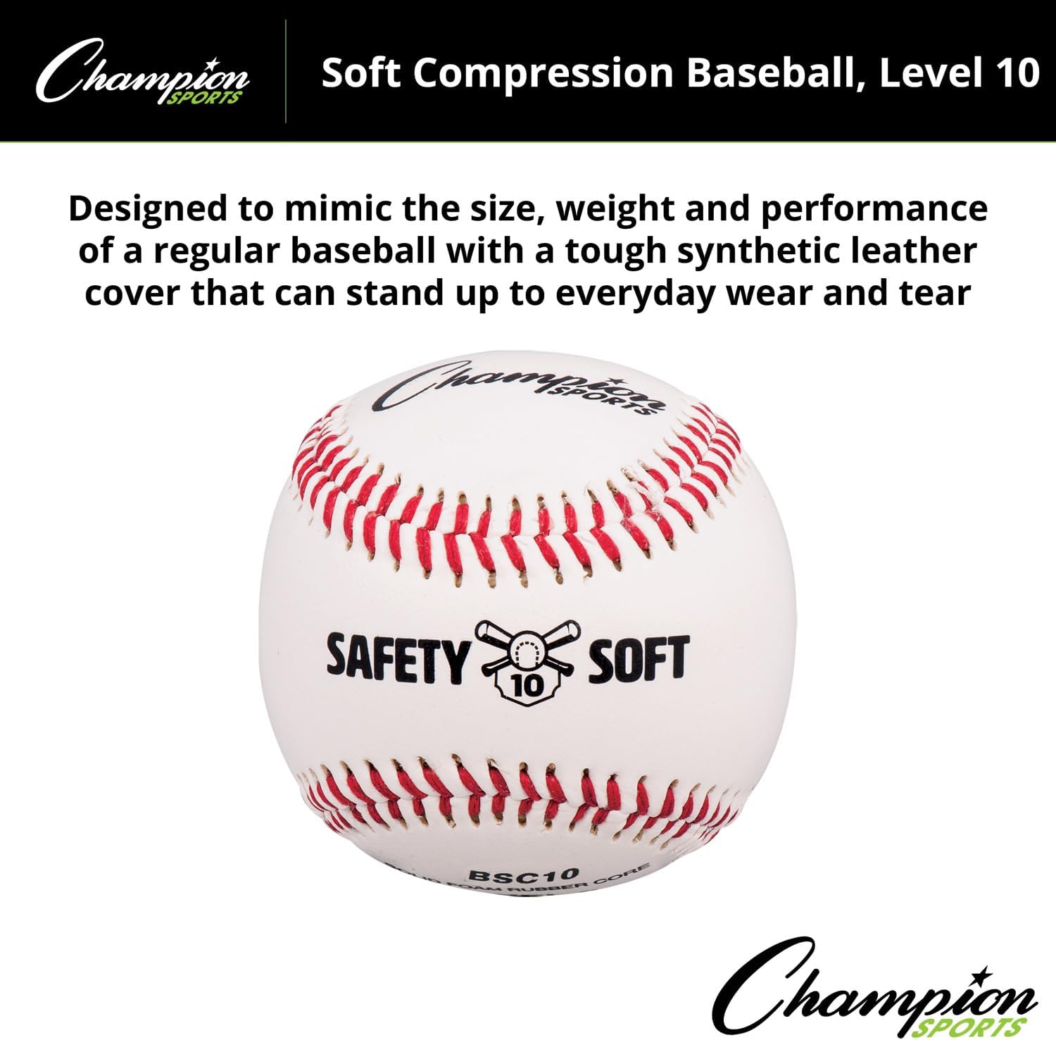 Champion Sports Syntex Leather Cover Official Size and Weight Soft Compression Baseballs - Polyurethane Center - Pack of 12 - Level 10 (Ages 12+)