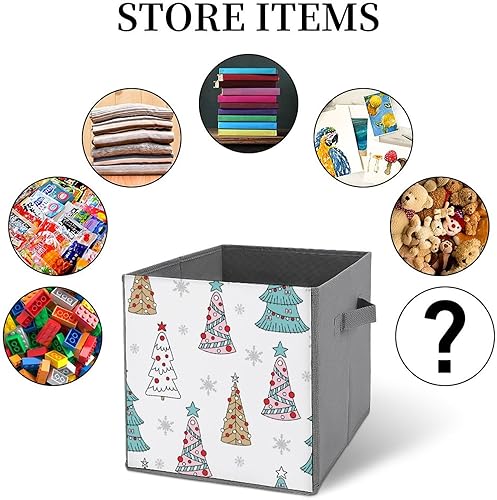 Miniatura 6 de Christmas Trees Snowflakess Storage Cubes, 11 Inch Fabric Bins with Double Handles,Closet Organizers for Shelves,Foldable,for Clothes,Toys
