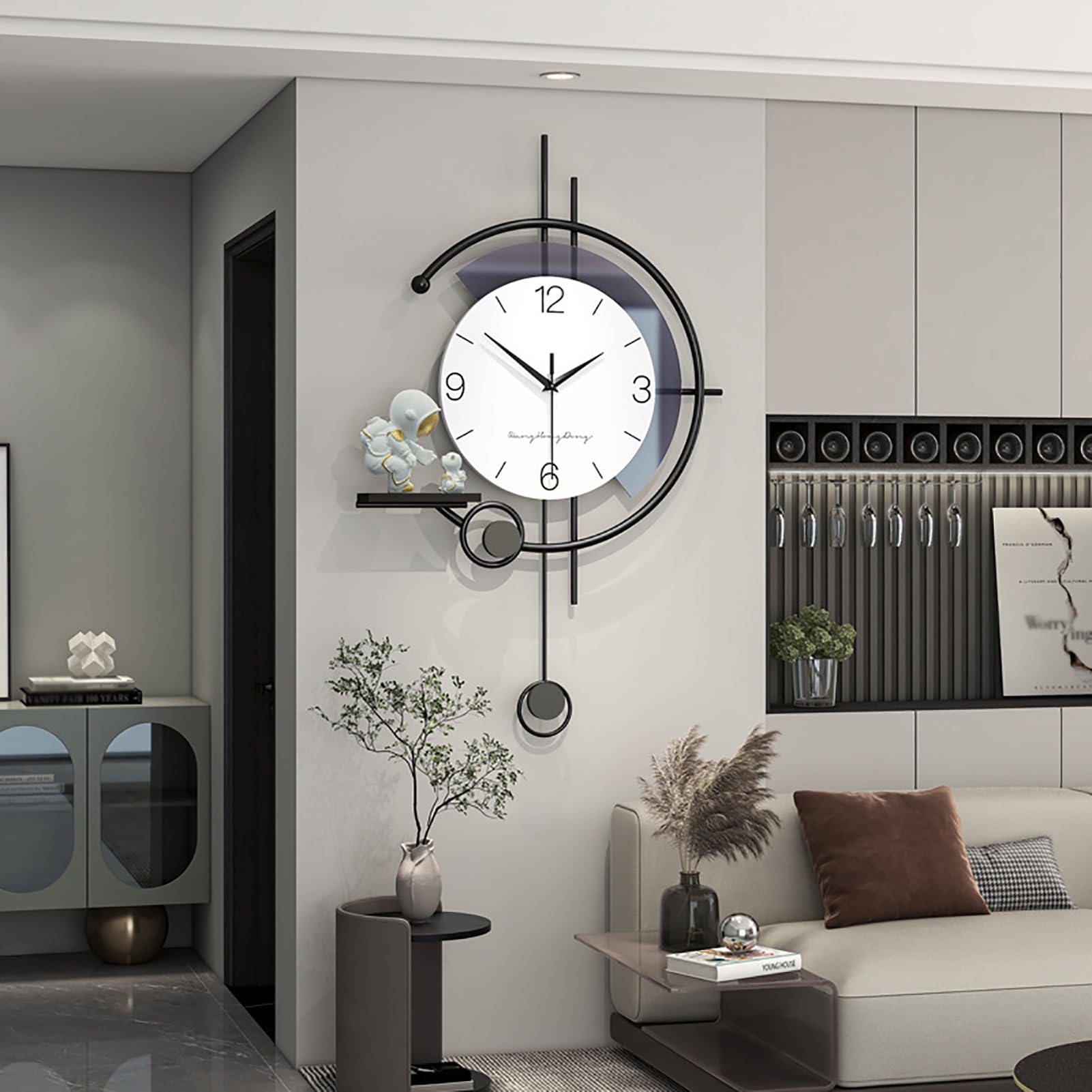 MYUYEE Large Wall Clock, Modern Ative Wall Clocks with Pendulum, Non-Ticking Silent Metal Battery Operated with Astronaut ation, Wall for Living Room, Kitchen, Office,42X65cm,(One Color-42X65cm)