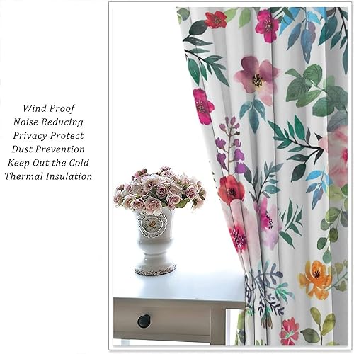 Miniatura 566 de Retro 70s Floral Blackout Window Curtains, Watercolor Flower Plant Rustic Modern Style Pattern Window Drapes, for Bedroom Living Room 42x45in 2