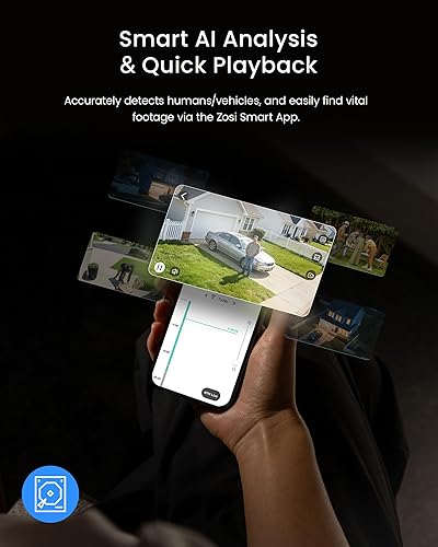 Miniatura 7 de Sistema completo de cámara de seguridad ZOSI H.265+ de 1080p para el hogar, CCTV DVR 5MP-Lite de 8 canales con detección AI de humanos y vehículos,