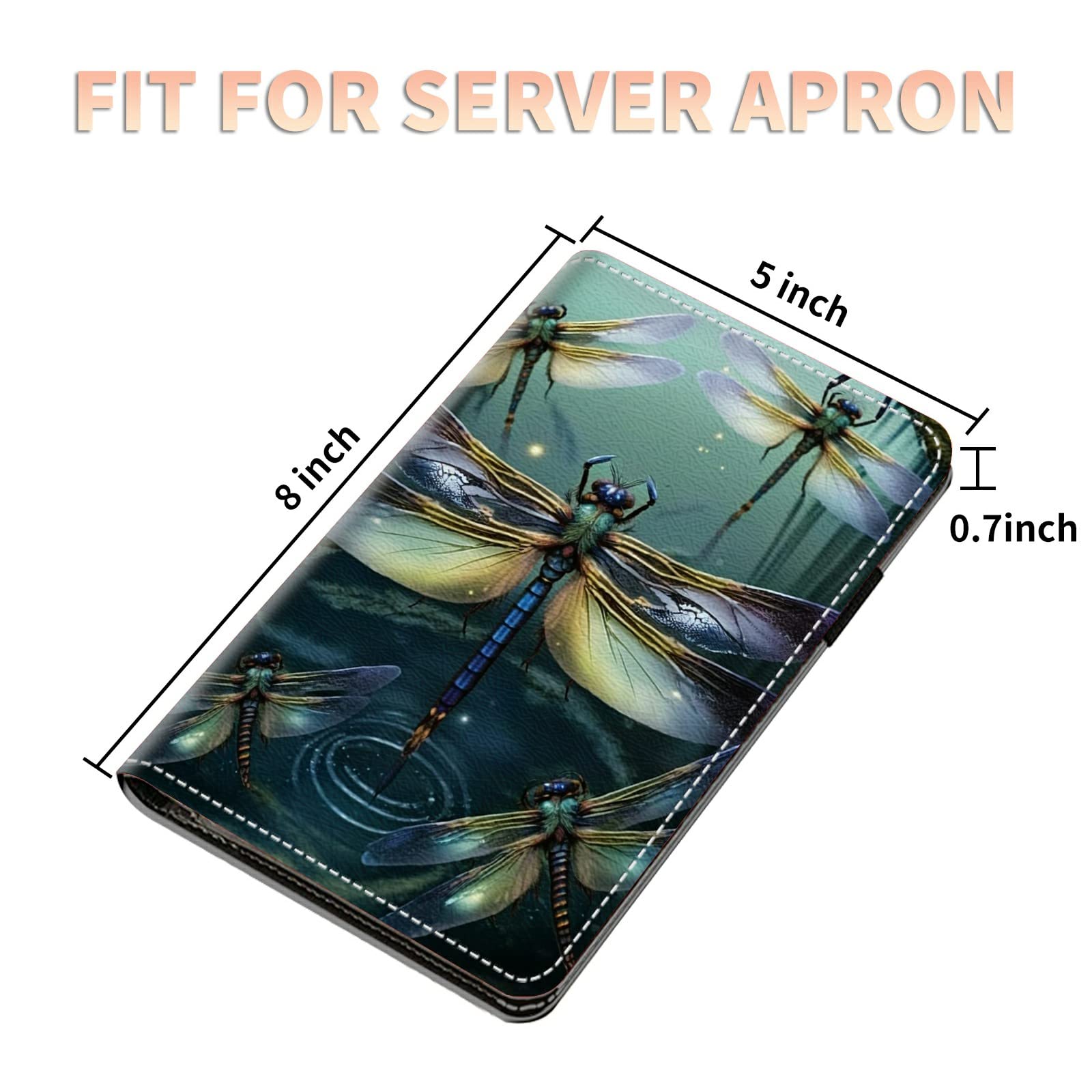 Server Books for Waitress Waiter with Zipper Pocket, Dragonfly Leather Server Pads Waitstaff Organizer Guest Check Presenters Server Wallet Money Holder Pouch Fit Apron