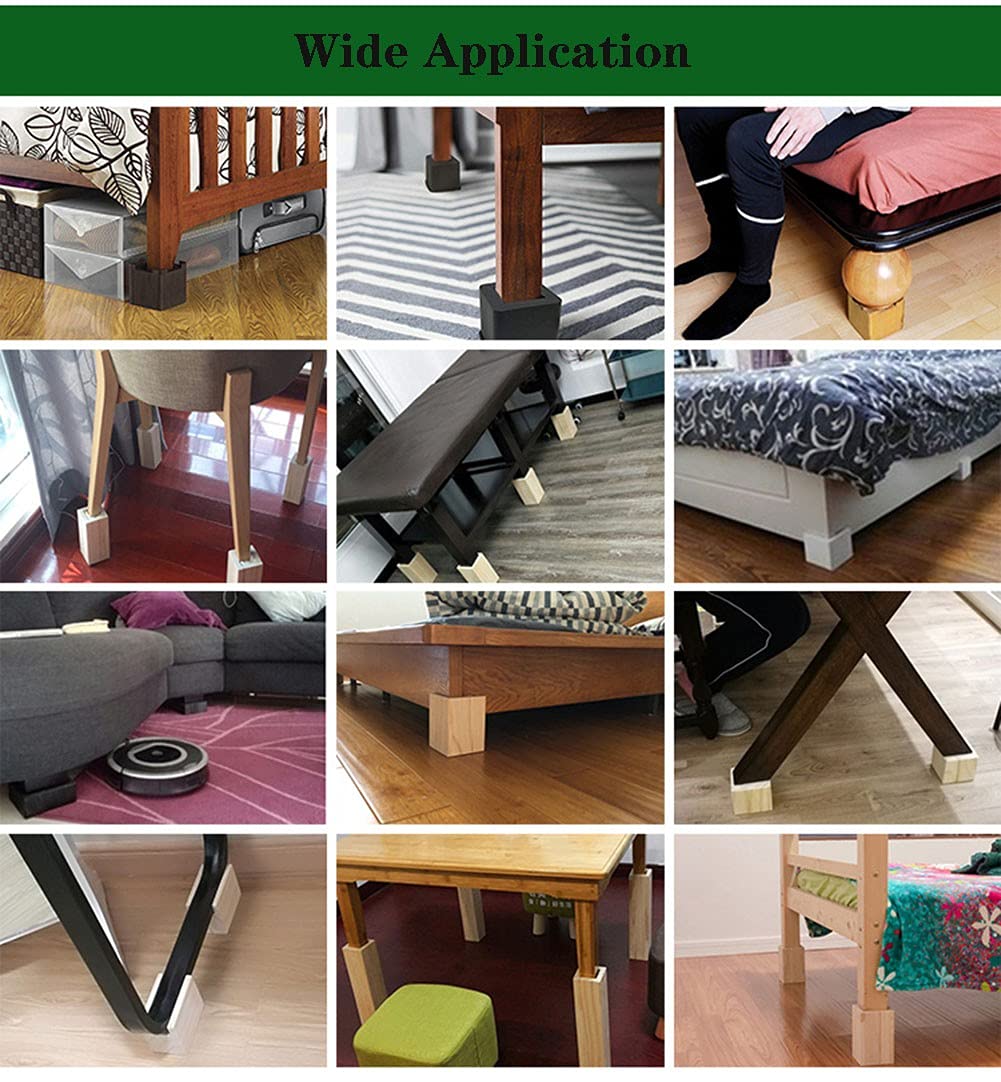 Set van 4 houten meubelverhogers die de hoogte van 20 cm kunnen verhogen voor bed, bank, tafel en stoel (8 x 8 cm