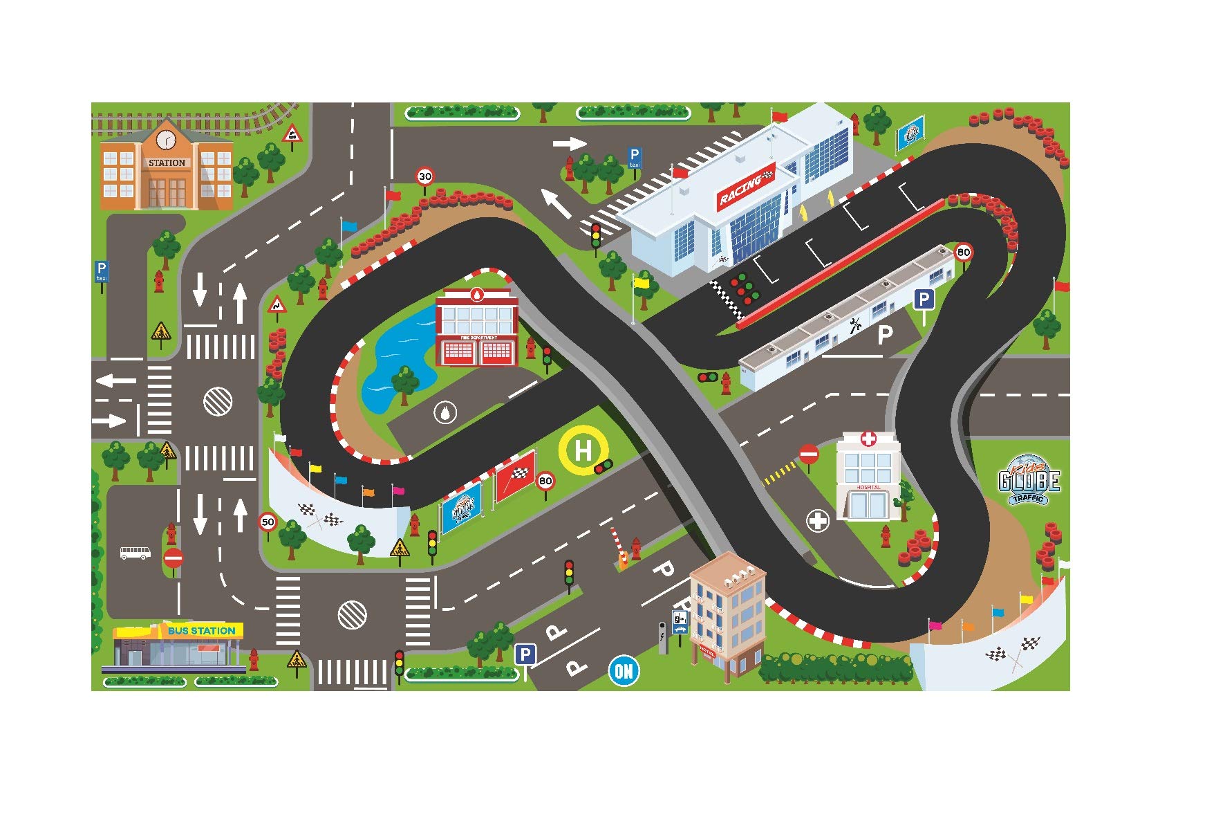 KidsGlobe 570346 Racing Track Play Mat 72 x 120 cm with Many LEDs Including Battery