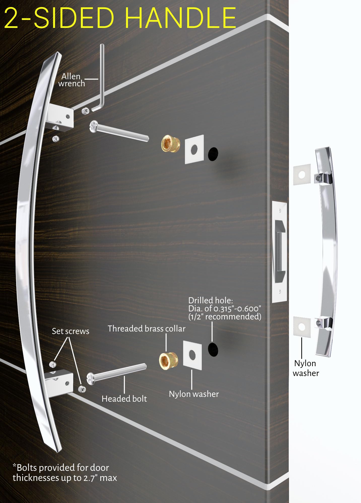 Tirador cuadrado rectangular de acero inoxidable de 45,7 cm, moderno, contemporáneo, para puerta de entrada, escalera, de cristal, puerta corrediza, granero, puerta interior y exterior, acabado pulido