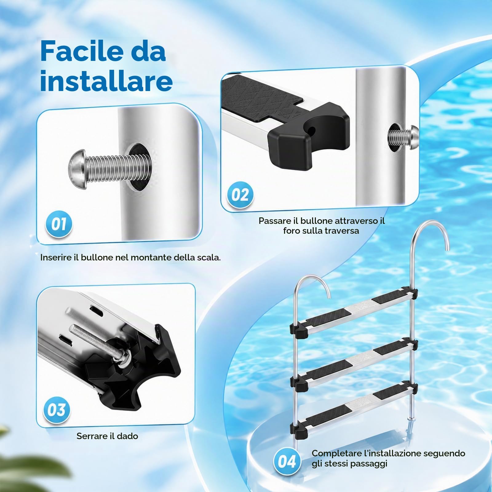 Gradini per Scalette Piscina, Set 2 Gradini Antiscivolo Gradino Ricambio in Acciaio Inox Pedale Universale per Scalette Accessorio Antiscivolo Ricambi per Gradino