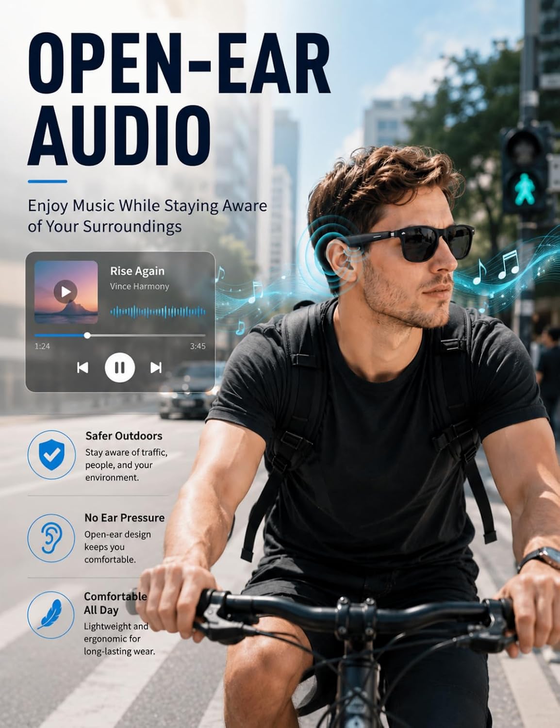 AI Smart Glasses, Bluetooth Glasses for Travel/Meetings/Vlog image 3