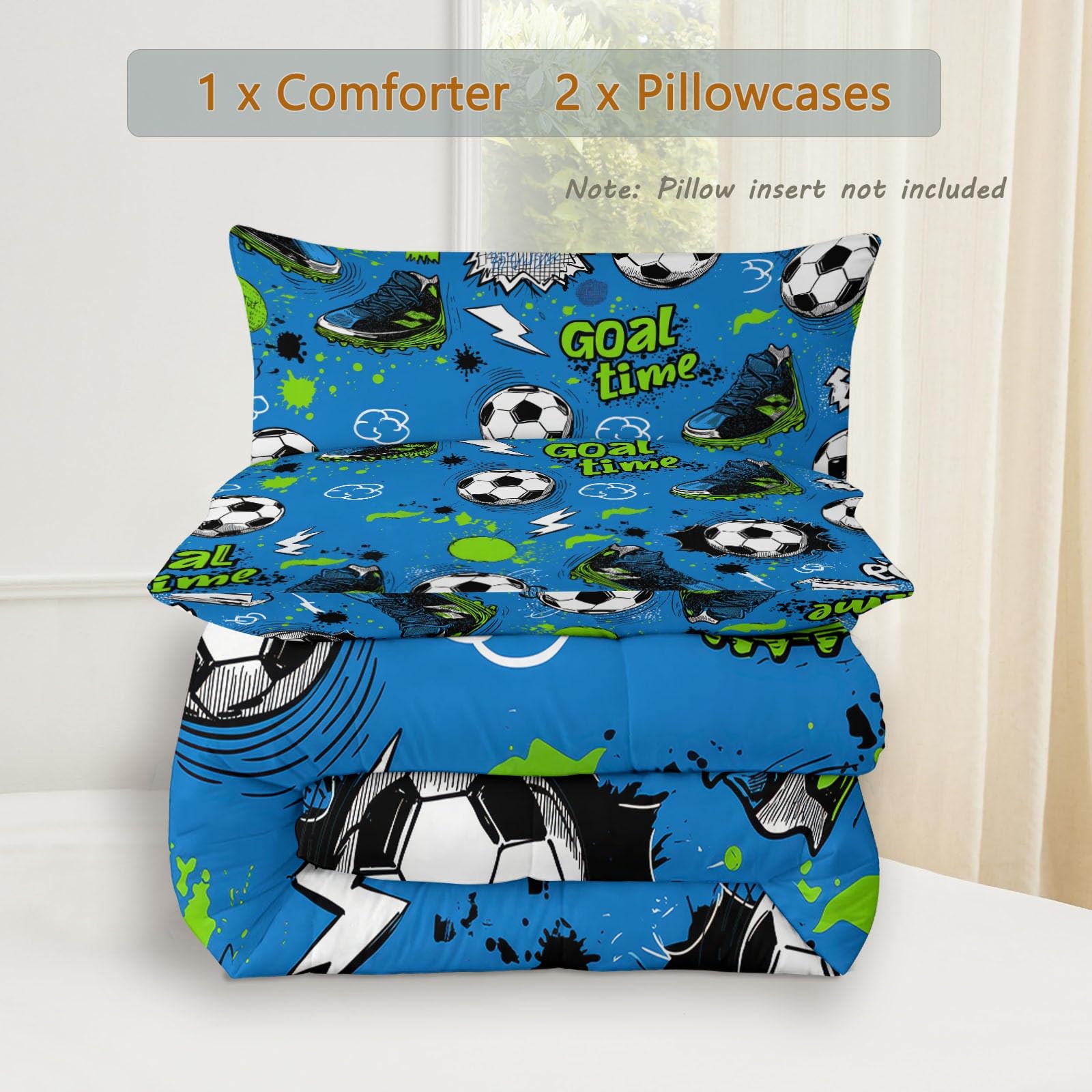 Trapunta 200 x 200 cm Contemporaneo Moderno Stampato Sport Blu Moderno Calcio Scarpe da Calcio Scopo 4 Stagioni per Letto 2 Persone, Edredon Reversibile Trapunta Legere, Senza Houss e 2 federe