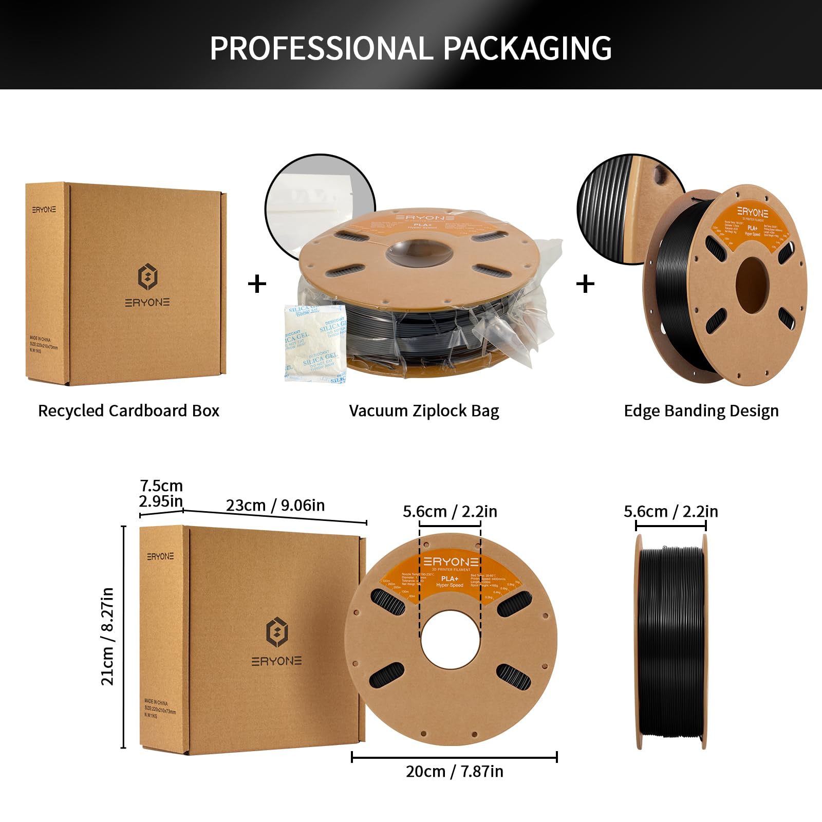 ERYONE High Speed Filament PLA+ 1.75mm +/- 0.03mm, Rapid PLA Plus Filament, 30-400mm/s Hyper Speed PLA+ Filament, 1kg (2.2LBS)/Spool, Black