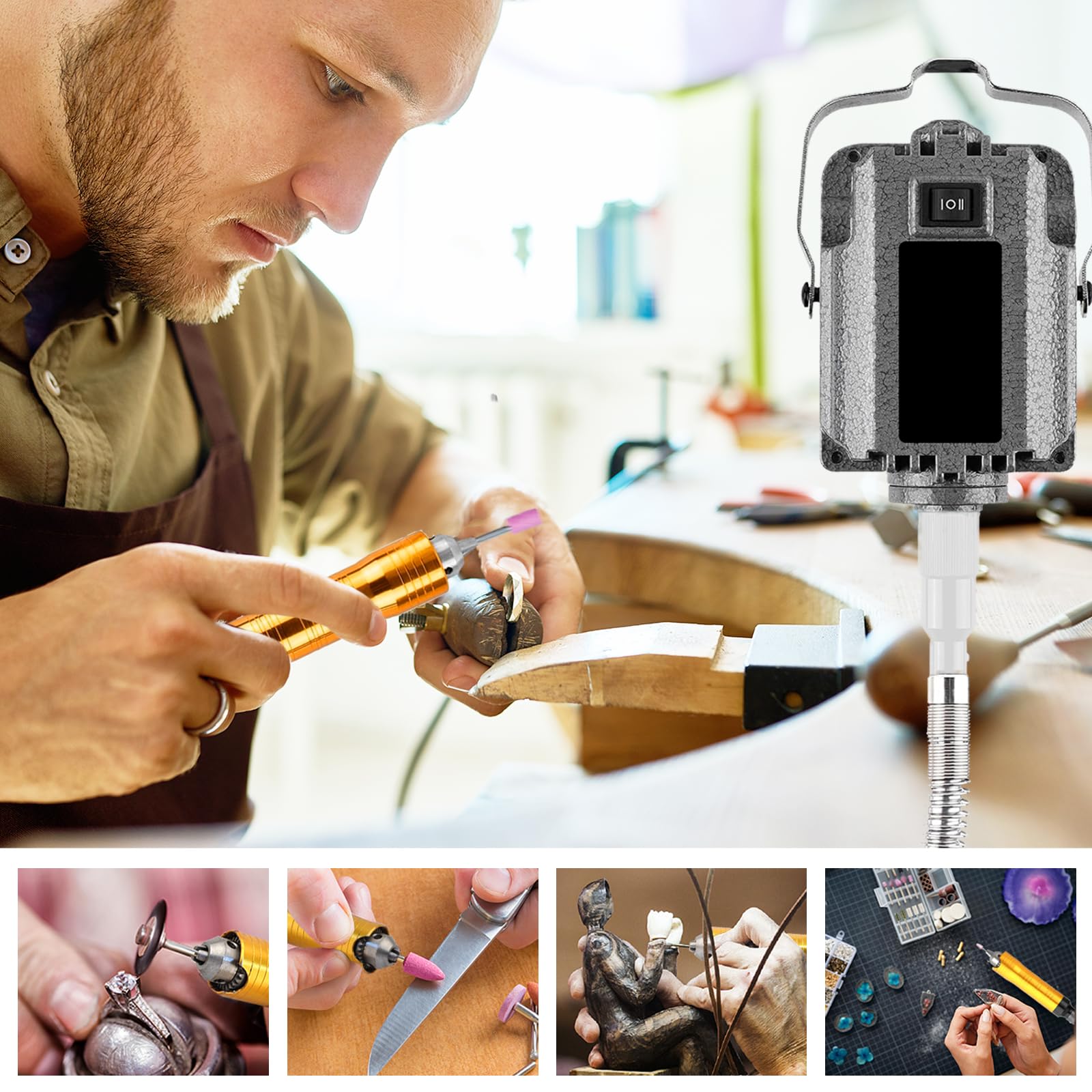 Pulidora, Micromotor Pulido Eléctrico 0-30000 Rpm 800W Herramienta Grabado Con Control Pedal Pulidora Eléctrica Para Laboratorio Joyería Cerámica Silicona Vidrio Tallado En Madera Pulido Dientes