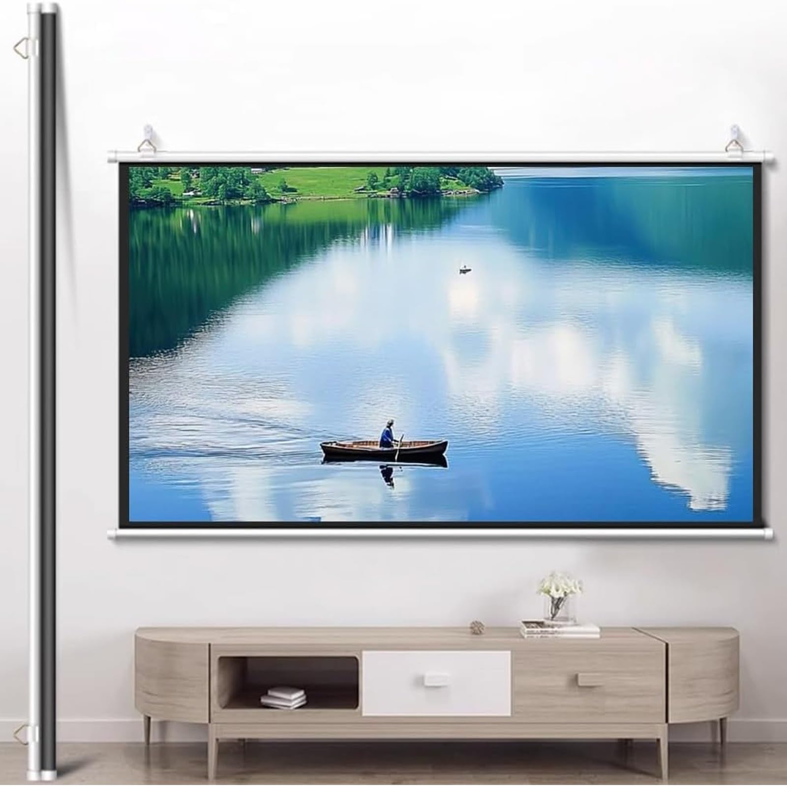 Manuale Telo Proiettore Avvolgibile，Schermo per Proiettore, Telo da Proiezione Interno Esterno, Home Theater Cinema Full HD 3D 4K，per Video Proiettori, Uso Esterno A Casa Cinema(4:3,50")