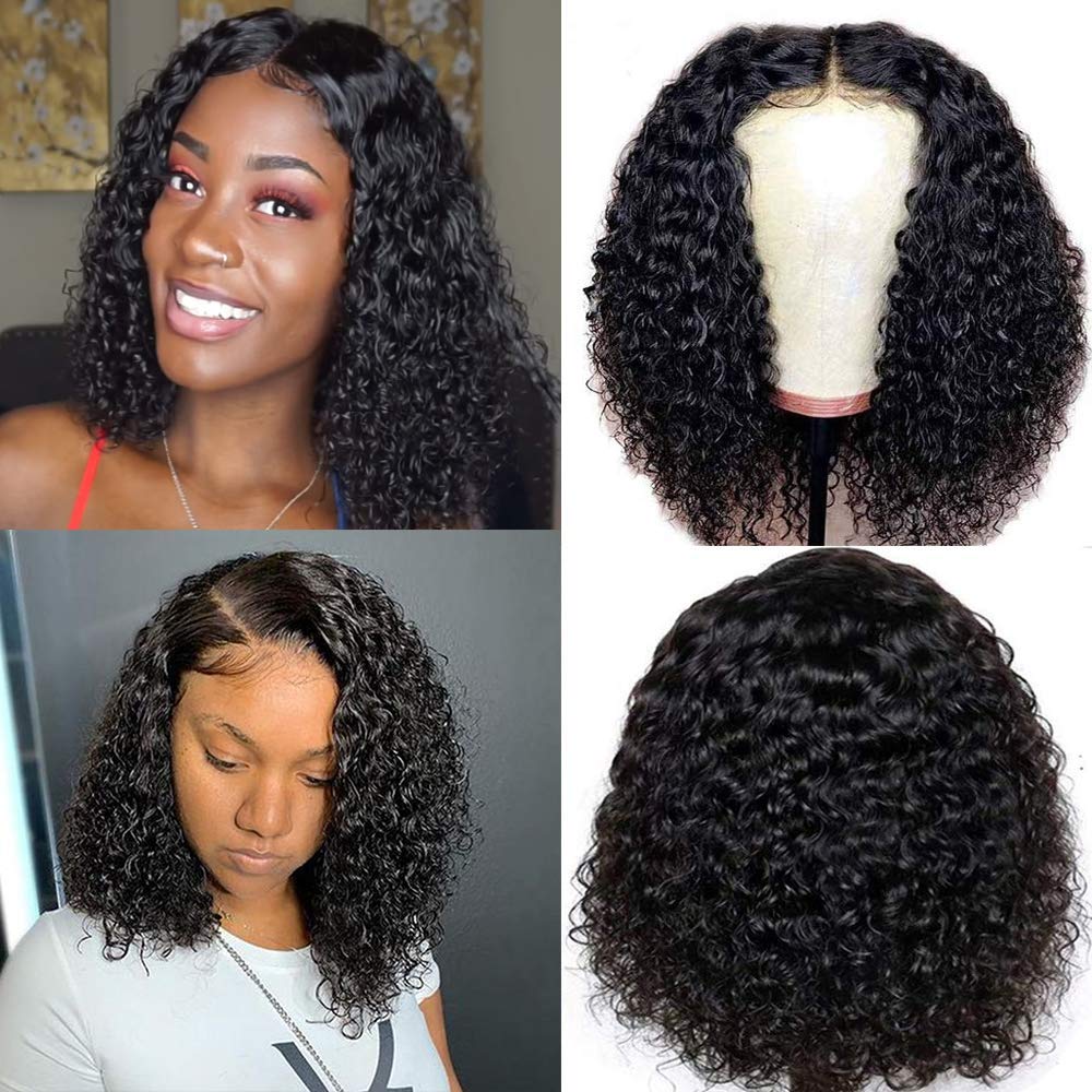 Original Queen Bob Curly Wig 4x4 Lace Front Wigs Human Hair Natural Color Curly Human Hair Wigs for Black Women Bob Wigs Middle Part Short Bob Deep Curly Wigs 8 Inch
