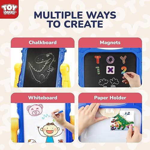 Miniatura 3 de TOY Life Caballete para niños, caballete de arte para niños pequeños, 4 en 1, tablero magnético grande de doble cara, caballete de pizarra para