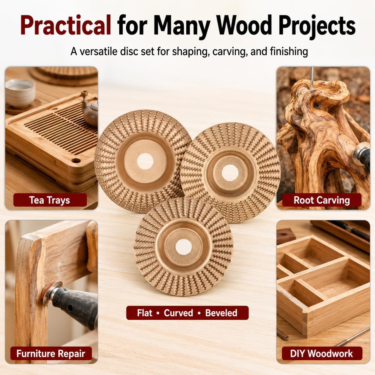 Holzschleifscheibe 125 mm für Winkelschleifer, Wolframcarbid Schleifscheibe Holz, Professionelle Holzschnitzscheibe & Wolframcarbid Schleifer für Holzwerkzeuge (3_Flache Oberfläche)