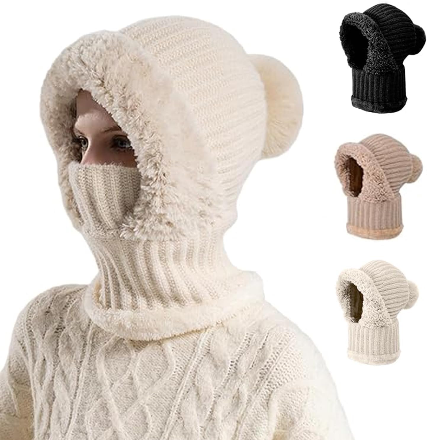 3 in 1 Beanie Hat for Women, Hat with Scarf and Mask, Winter Warm Knitted Ski Scarf and Mask Set