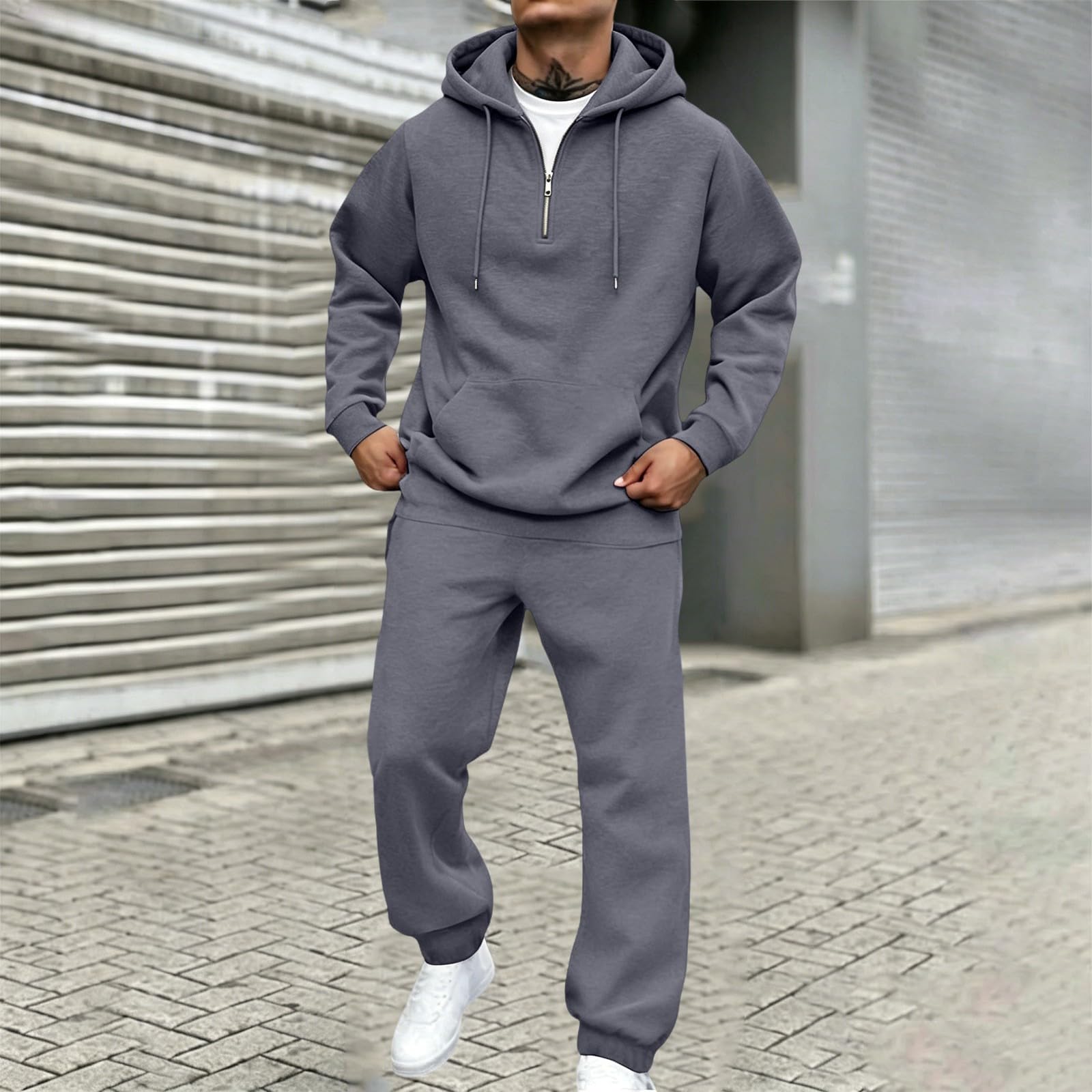 Tuta da uomo, 2 pezzi, felpa con cappuccio e felpa da jogging