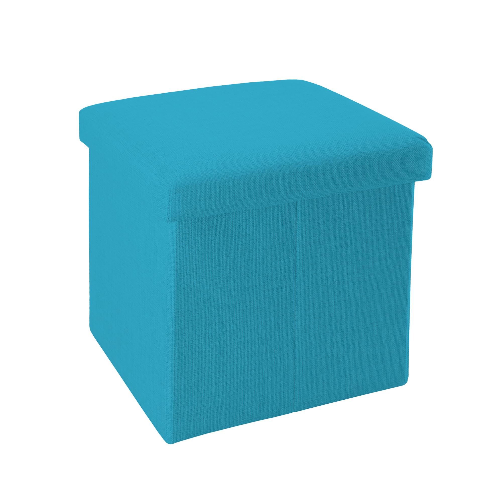 INTIRILIFE Faltbarer Sitzhocker 30x30x30 cm in Himmel Blau – Stauraum, Deckel, Leinen-Optik