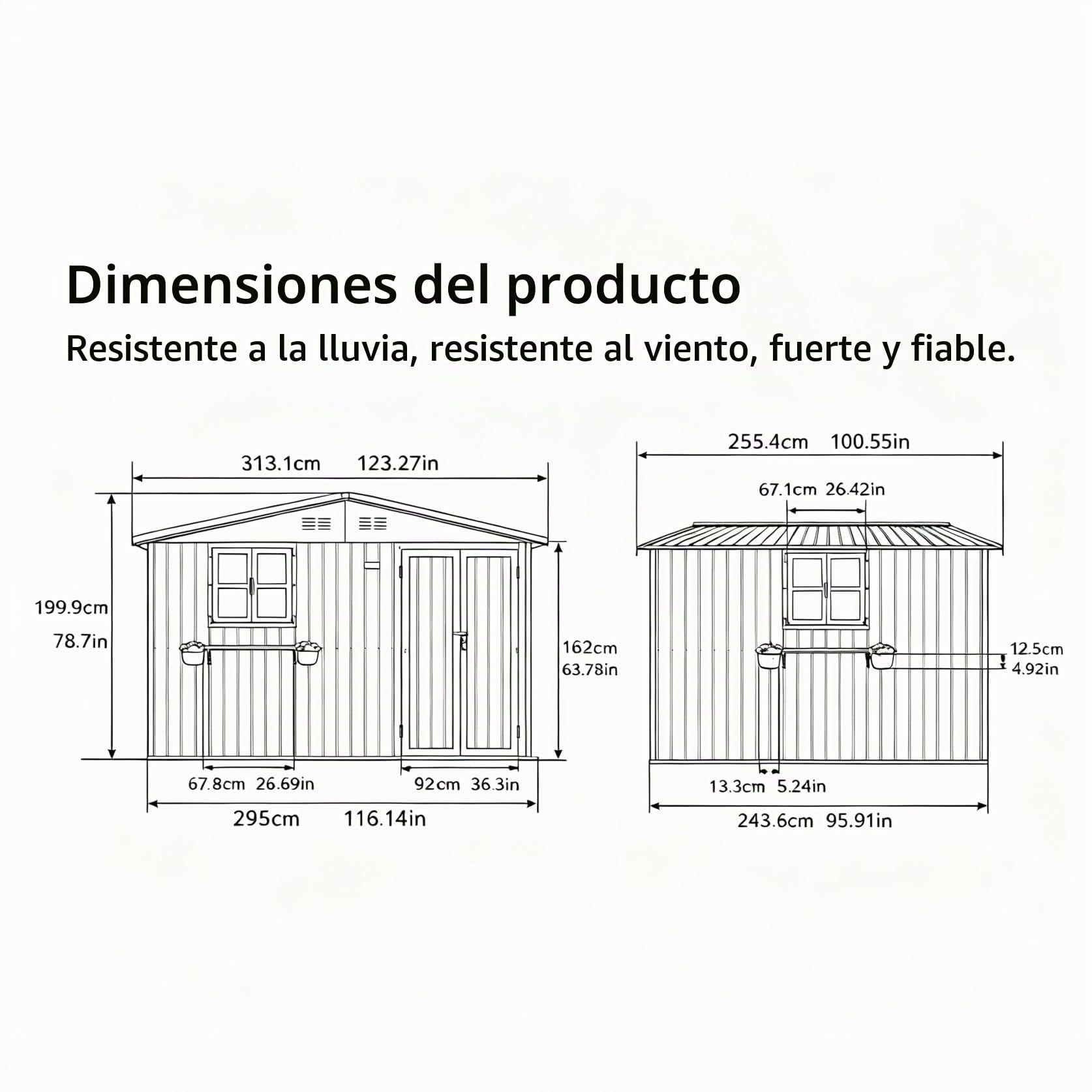 Caseta de jardín de 7,19 m² de acero galvanizado, con 2 ventanas abiertas, puertas con cerradura y estante para flores, resistente al agua para jardín, terraza, patio trasero, color gris
