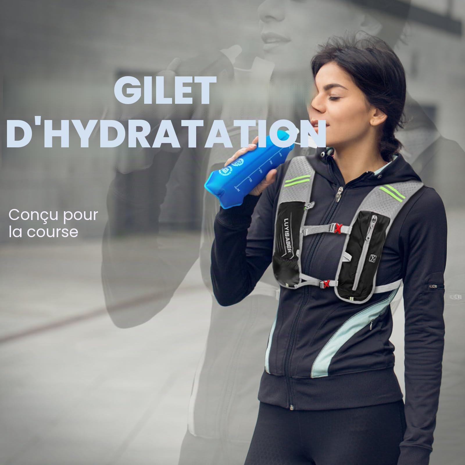 Sac à dos gilet d'hydratation léger pour course à pied, avec gourde d'hydratation de 500 ml pour randonnée, trail, course à pied, cyclisme, course, marathon pour femmes et hommes