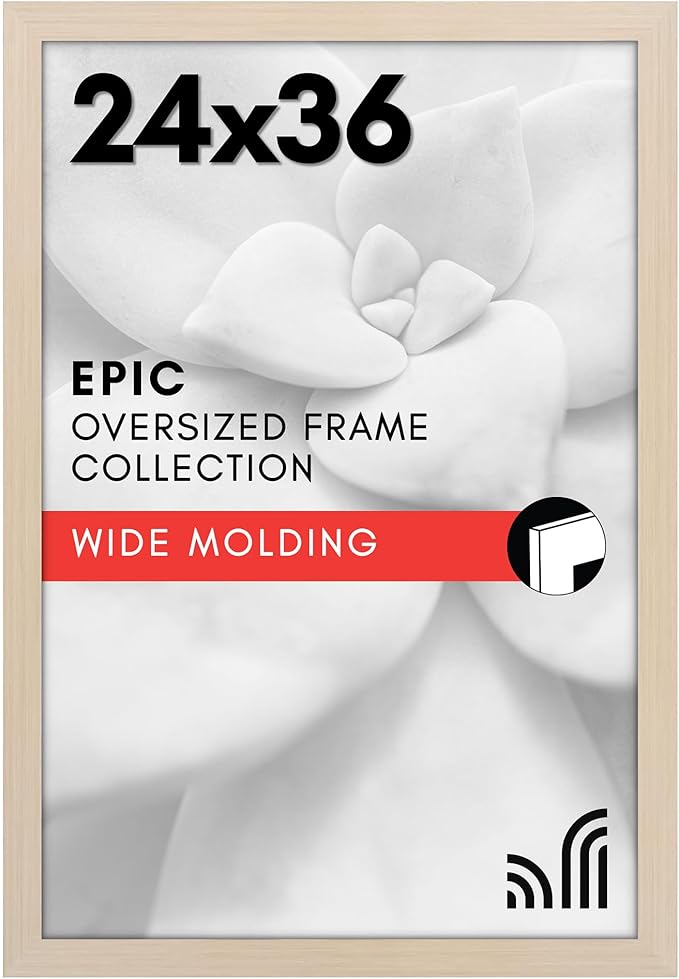 Americanflat 24x36 Poster Frame with Polished Plexiglass - Wide Picture Frames Made of Engineered Wood for Vertical or Horizontal Wall Display - Epic Collection - Light Wood