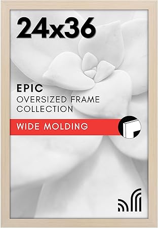 Americanflat 24x36 Poster Frame with Polished Plexiglass - Wide Picture Frames Made of Engineered Wood for Vertical or Horizontal Wall Display - Epic Collection - Light Wood