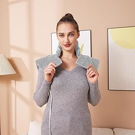 Ruqiji Neck&Shoulder&Back Heating Pad, Pain Relief for Back/Neck/Shoulders/Menstrual Pain, Christmas Gifts for Women Men Mom Dad (01-Light Gray, 19 x 24)