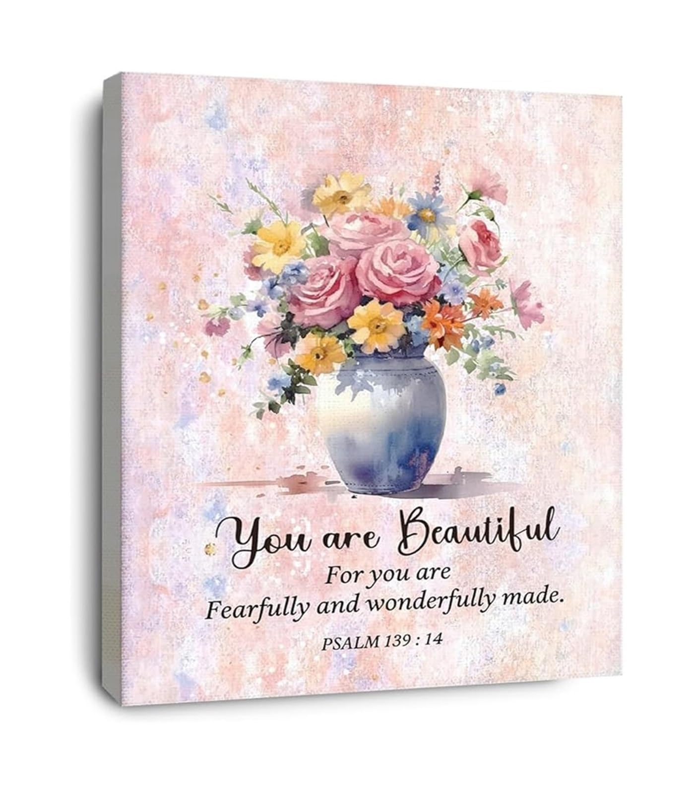 HGETJOHXEM Psalm 139 14 Canvas Wall-Art Christian Inspirational Print You Are Beautiful Fearfully and Wonderfully Made for Gift(Framed,12x18inch(30x45cm))