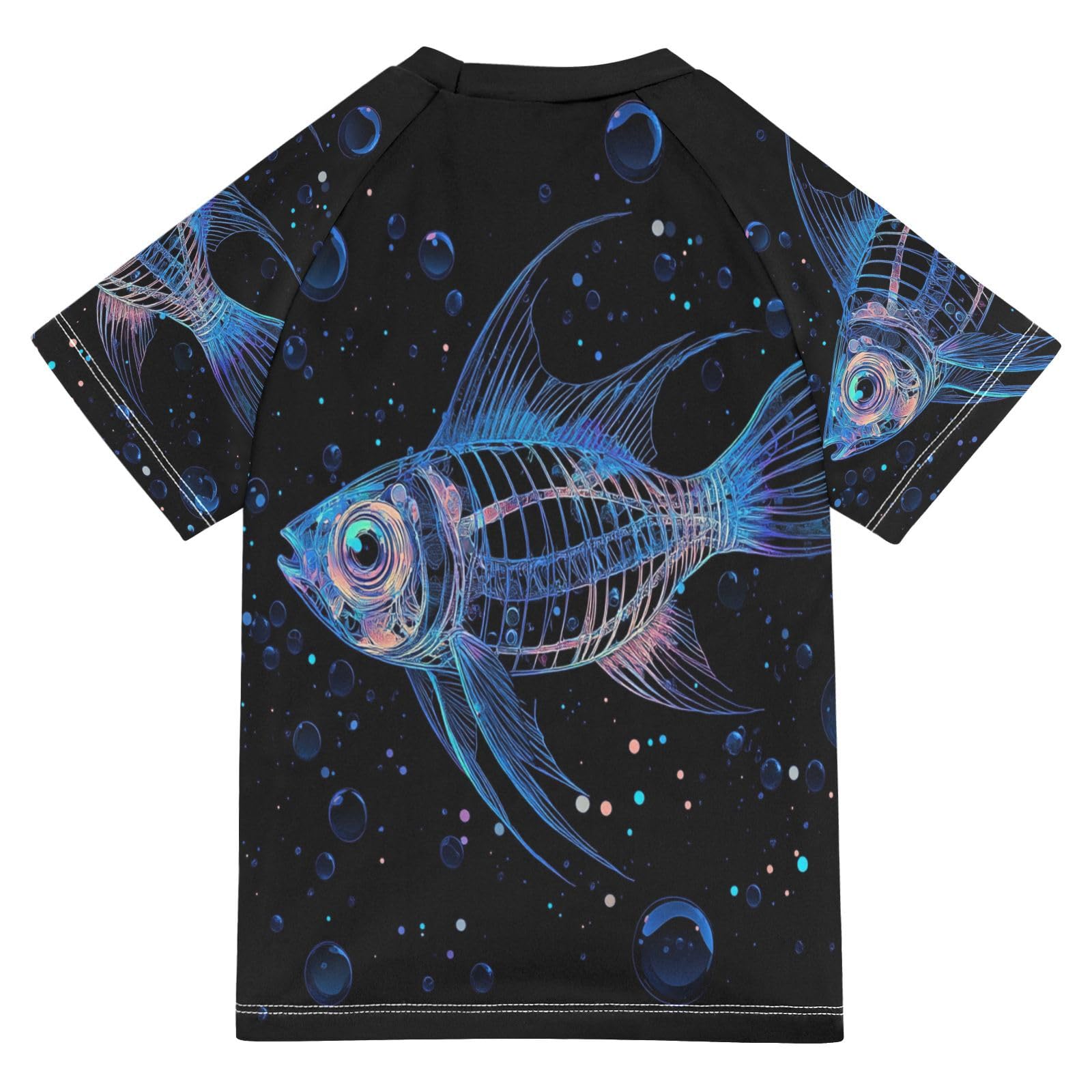 Jucciaco Boys Swimsuit Fish Black Sea Skull Sunscreen Kids Sun Rashguard Short Sleeve T-Shirts Swimwear Sets UPF 50+