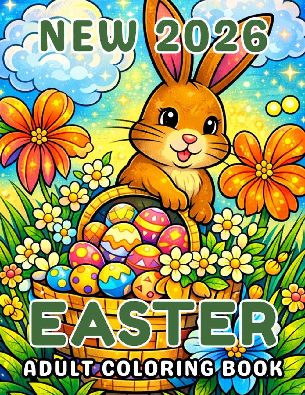 New 2026 Easter Adult Coloring Book: Relaxing Easter Flowers, Bunnies, Eggs & Spring Designs for Stress Relief, Mindfulness, and Creative Joy